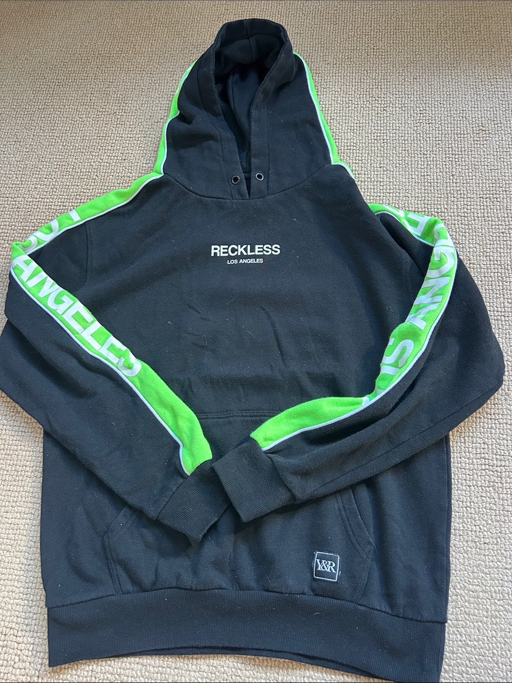 Reckless Los Angeles Black Hoodie with Green Trim